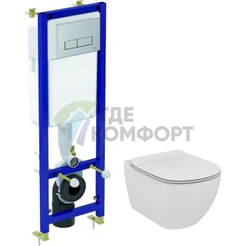 Комплект унитаза с инсталляцией Ideal Standard: чаша Tesi, сиденье с микролифтом и система монтажа W3710AA «всё включено» - фото 1