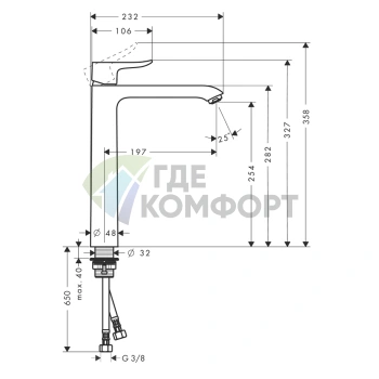 Смеситель для раковины Hansgrohe Metris 260 однорычажный, хром (31184000) - фото 2