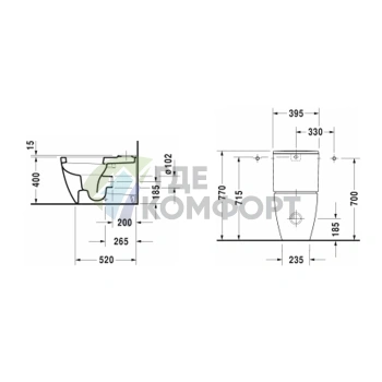 Бачок унитаза Duravit ME by Starck с двойным смывом, хром, нижнее подключение слева (938100085) - фото 2