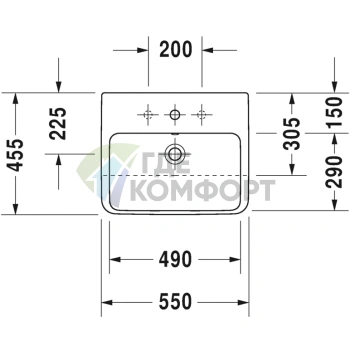 Раковина Duravit ME by Starck накладная с переливом и отверстием под смеситель 630x490 мм белая (2336630000) - фото 2