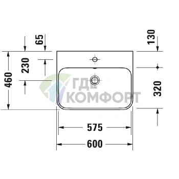Раковина Duravit Happy D2 Plus 600x460 мм с переливом, без отверстия под смеситель, цвет Anthracite matt-белый (2360606100) - фото 2