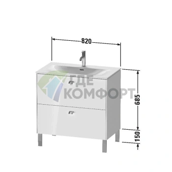 Тумба напольная под раковину Duravit Brioso 234483 с двумя ящиками, 685x820x479 мм, цвет White High Gloss (BR451202222) - фото 2
