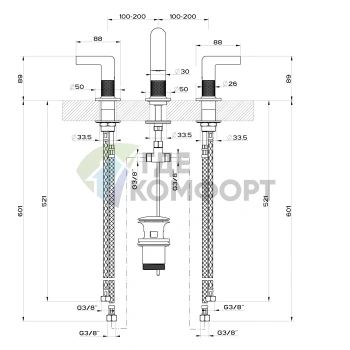 Смеситель для раковины GESSI INCISO на 3 отверстия с донным клапаном, цвет Finox (58011#149) - фото 2