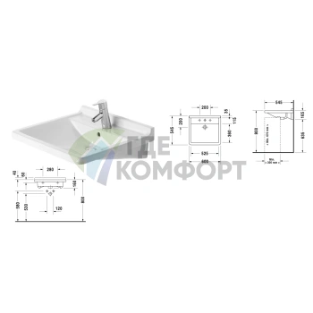 Раковина Duravit Starck III белая с переливом, 1 отверстие под смеситель, 600x505 мм (309600000) - фото 2
