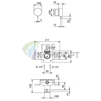 Смеситель для душа встраиваемый Fantini AF/21 Matt British Gold PVD (27 P6 A763B) - фото 2