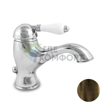 Однорычажный смеситель для раковины Nicolazzi P.m. Blanc в тёмной бронзе с белой керамической ручкой и донным клапаном (3402DB76) - фото 1