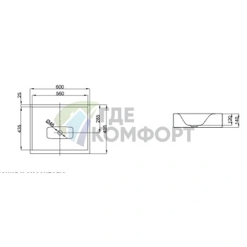 Подвесная раковина BETTEONE 60x49,5x14 см белая без отверстия под смеситель (A166-000) - фото 2