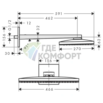 Верхний душ Rainmaker Select 460 настенный, с держателем, черный/хром (24003600) - фото 2
