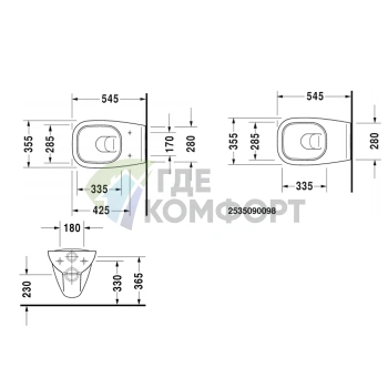 Подвесной унитаз Duravit D-Code с вертикальным смывом 4.5 л (25350900002) - фото 2
