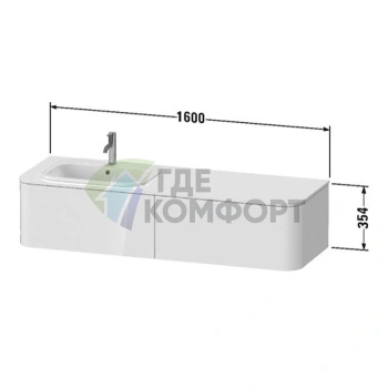 Подвесная тумба Duravit Happy D.2 Plus, 1600x354x550 мм, 2 ящика, цвет Stone Grey Satin Matt (HP4954R9292) - фото 2