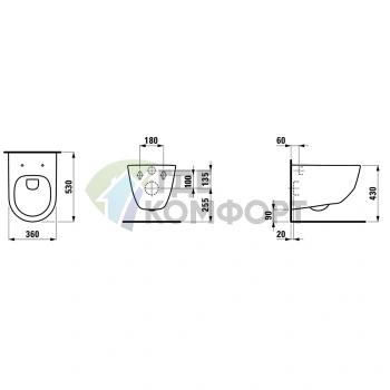 LAUFEN Pro: безободковый подвесной унитаз 530×360×340 мм, белый с покрытием LLC (8.2096.6.400.000.1) - фото 2