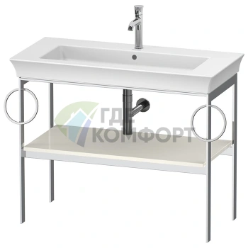Напольная металлическая консоль Duravit White Tulip с деревянной полкой, цвет Nordic White HighGloss (WT4547BH4H4) - фото 1