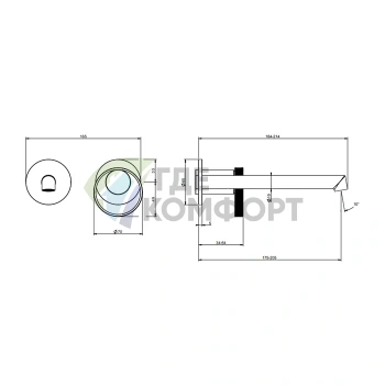 Настенный смеситель Gessi Anello с изливом 194-214 мм, цвет Black XL (63383#299) - фото 2