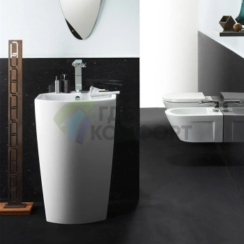 Напольная раковина GSI Norm 56x40x85 см с переливом и сливом в пол, белая - фото 1