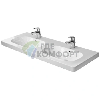 Раковина Duravit D-Code двойная накладная с переливом и 3 отв. под смеситель 1200x490 мм, белый (3481200302) - фото 1