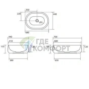 Раковина накладная KERASAN F10 70x44 см белая матовая (460630) - фото 2