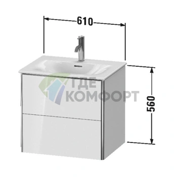 Подвесная тумба Duravit XSquare 234463 с двумя ящиками, 560x610x478 мм, белый глянец (XS432202222) - фото 2
