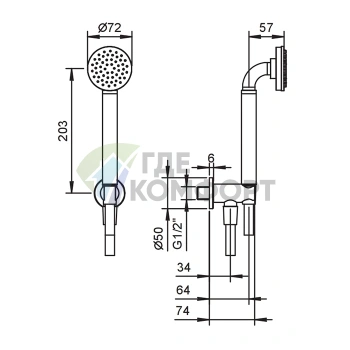 Ручная лейка Fantini Icona Classic 1/2 со шлангом 1500 мм, хром (53 02 R043) - фото 2