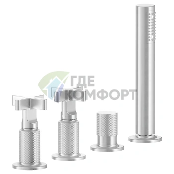 GESSI INCISO Смеситель для ванны на 4 отверстия с ручным душем и сливом-переливом, хром (58143#031) - фото 1