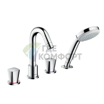 Смеситель для ванны Hansgrohe Logis с ручным душем 1jet, на 4 отверстия, излив 125 мм, хром (71314000) - фото 1