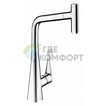 Смеситель для кухни Hansgrohe Metris Select M71 с выдвижным изливом и кнопкой включения воды, хром (14884000) - фото 1