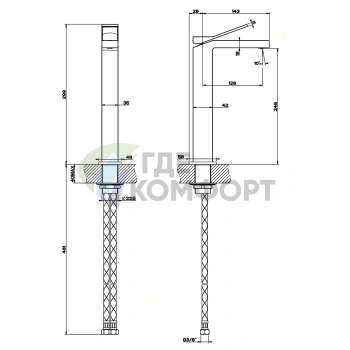 Смеситель Gessi Rettangolo K для раковины, черный, излив 128 мм (53006#299) - фото 2