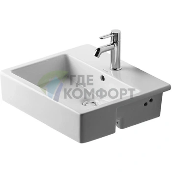 Раковина Duravit Vero встраиваемая до половины с переливом без отверстия под смеситель, 550x470, белый (314550060) - фото 1