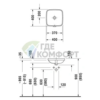 Раковина Duravit DuraStyle 370х370 мм: встраиваемая снизу без отверстия под смеситель (373370000) - фото 4