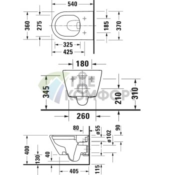Унитаз подвесной Duravit D-Neo 370х540 мм безободковый с покрытием WonderGliss, белый (25770900001) - фото 2