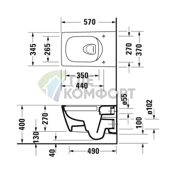 Унитаз подвесной Duravit Viu 370x570 мм с технологией rimless и системой крепления Durafix (25110900001) - фото 2