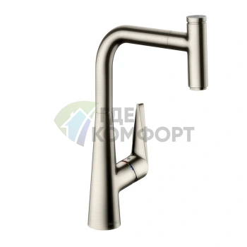 Кухонный смеситель Hansgrohe Metris с выдвижным изливом и монтажом в 1 отверстие (14834800) - фото 1