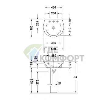 Раковина Duravit Darling New с переливом и 3 отверстиями под смеситель 550x480 мм белого цвета (2621550030) - фото 4