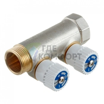 Коллектор Stout (SMB 6851 341202) 3/4 ВР(г) х 2 выхода 1/2 НР(ш) х 3/4 НР(ш) регулируeмый - фото 1