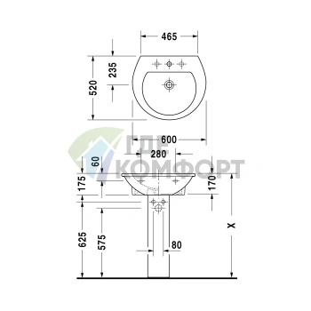Раковина Duravit Darling New с тремя отверстиями под смеситель 600x520 мм белого цвета (2621600030) - фото 4