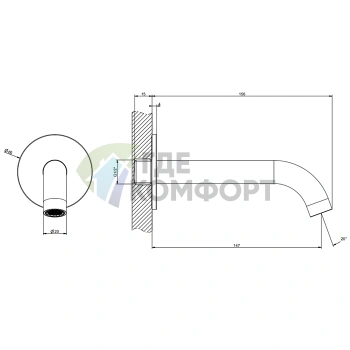 Настенный излив GESSI 316 146мм (1/2) Black XL с возможностью подключения удаленного управления (54010#299) - фото 2