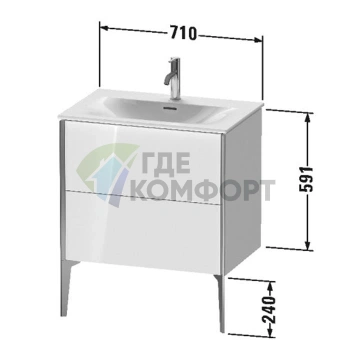 Тумба подвесная Duravit XViu 591x710x480 мм, 2 ящика, белый глянцевый/champagne matt (XV43010B122) - фото 2