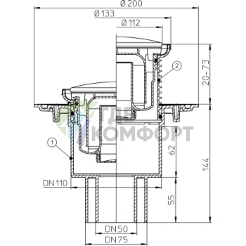 Трап HL310NR с решеткой и вертикальным выпуском DN110/75/50 - фото 3