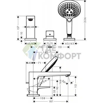 Смеситель для ванны Hansgrohe Metropol с ручным душем, хром (32551000) - фото 2