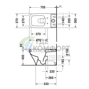 Унитаз Duravit DuraStyle моноблок пристенный 370x700 мм с универсальным сливом, белый (2156090000) - фото 2