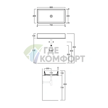 Раковина накладная SIMAS AGILE 80x40 см без перелива, белая - фото 2