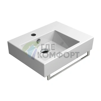 Подвесная раковина GSI Kube 60x47 белая, чаша слева, с отверстием под смеситель - фото 1