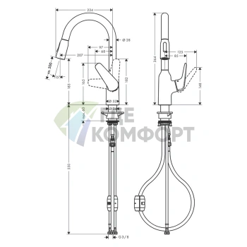 Кухонный смеситель Hansgrohe Focus M42 с вытяжным душем, хром (71801000) - фото 2