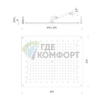 Верхний душ BOSSINI PARIS прямоугольный FLAT 470x370 мм, хром (I01607.030) - фото 2