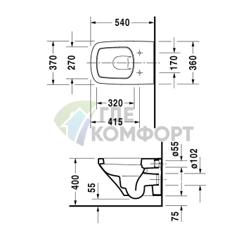 Подвесной унитаз Duravit DuraStyle 540x370 мм с креплением, белый с покрытием WonderGliss (25520900001) - фото 2