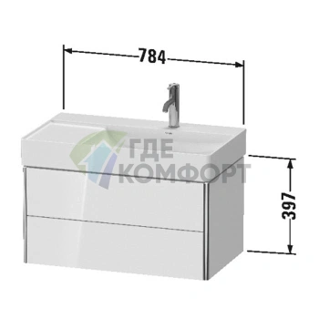 Тумба подвесная Duravit XSquare 234980 для раковины справа, 2 ящика, White High Gloss, 397x784x460 мм (XS416902222) - фото 2