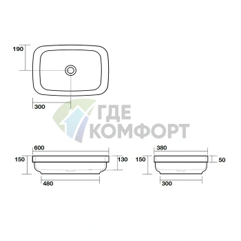 Раковина Kerasan Tribeca Ferro matt 60x38 см, накладная (514389) - фото 2