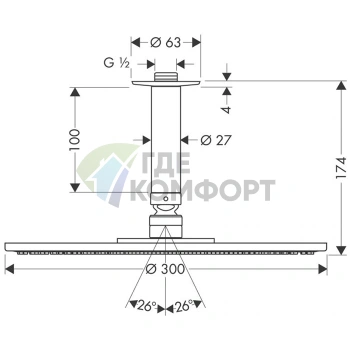 Верхний душ HG Raindance S с технологией RainAir, 300 мм, хром (27494000) - фото 2