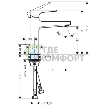 Смеситель для раковины Hansgrohe Metropol 110 на одно отверстие с донным клапаном, хром (74506000) - фото 2