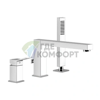 Gessi Rettangolo K Смеситель для Ванны на 3 Отверстия с Переключателем и Ручным Душем в Хроме (53037#031) - фото 1