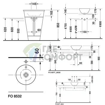 Накладная раковина Duravit круглая 330 мм без отверстия под смеситель с переливом, белая (408330000) - фото 2